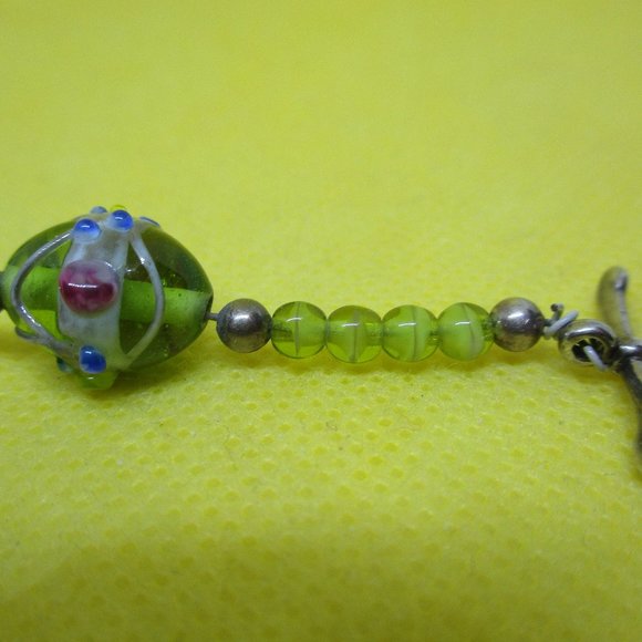 STERLING SILVER Peridot Colored WEDDING Cake Beaded Bracelet Venetian Murano Art - Picture 4 of 8